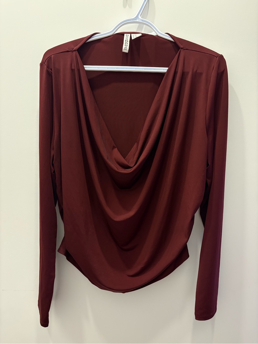 H&M Draped Cowl Neck Long Sleeve Top - Burgundy